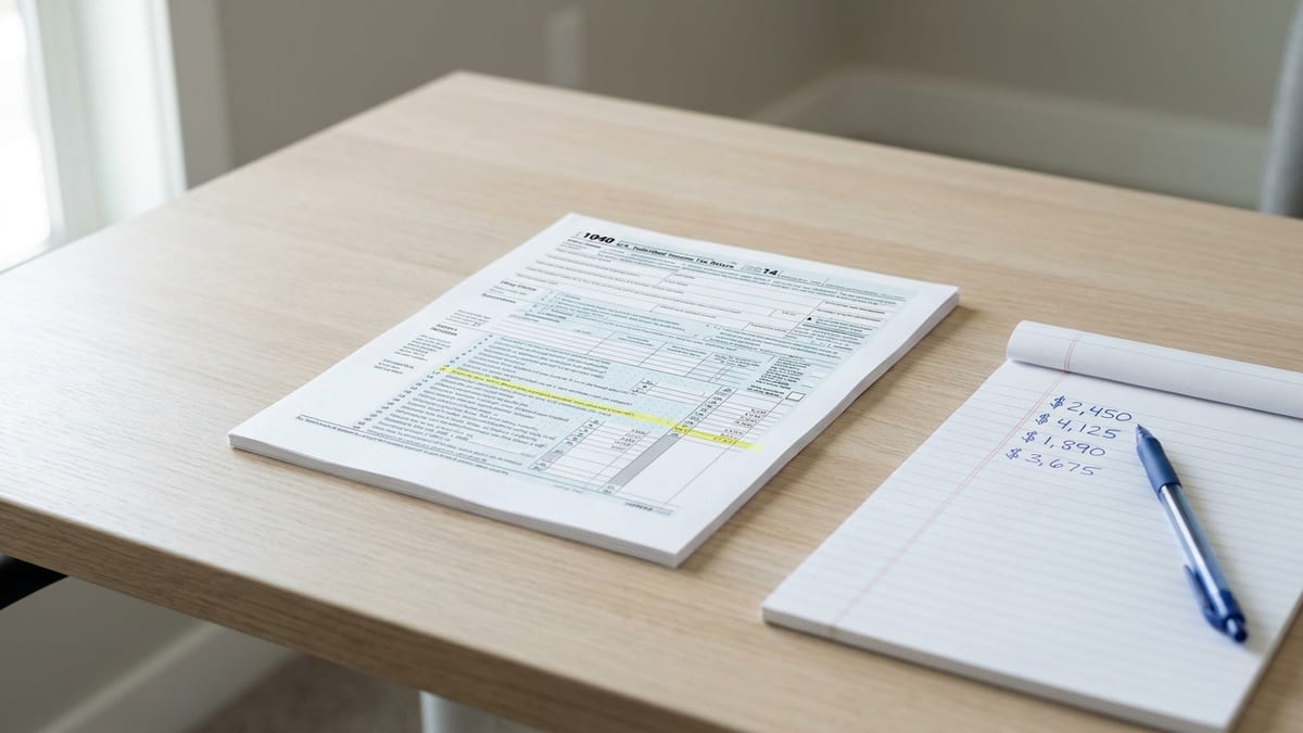 A tax return with the depreciation and business use of home lines marked beside a cash flow worksheet