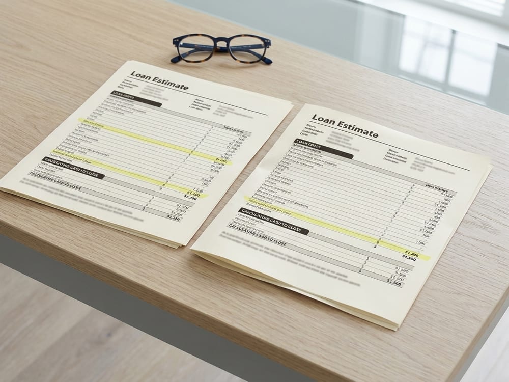 Two loan estimate documents side by side with the mortgage insurance lines showing different amounts