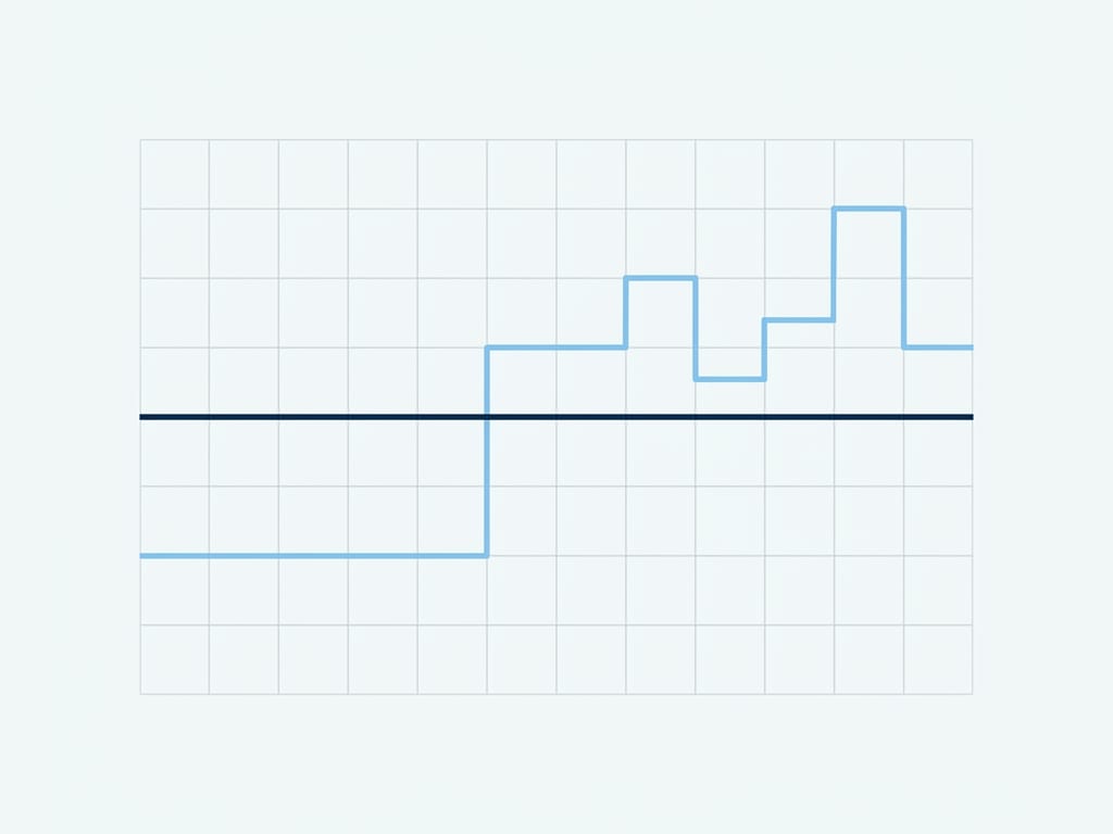 A simple line chart on a faint grid: a flat navy line for a fixed payment, and a light-blue line that runs level and then steps up and down for an adjustable one