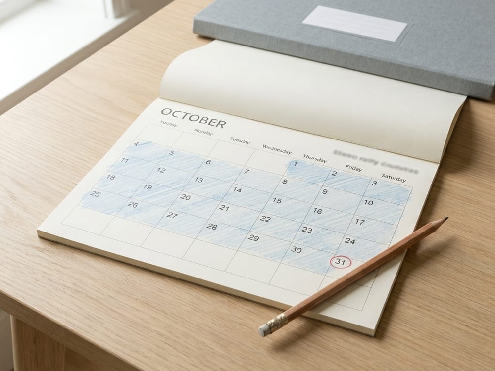 A desk calendar with a shaded lock window and a circled closing date