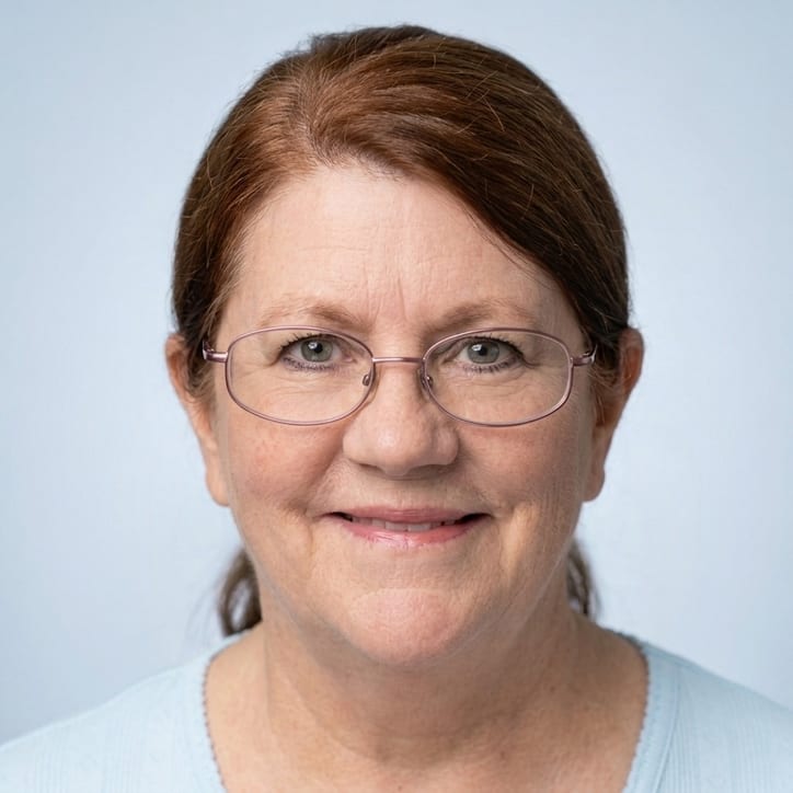 Denise Sears, Loan Officer at Alliance Lending Services, in glasses and a pale blue sweater